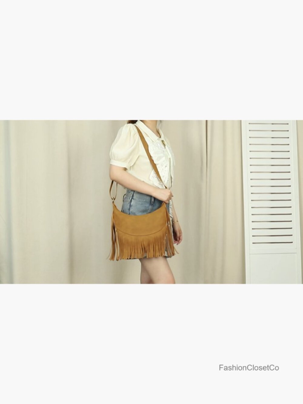 Fringe Crescent Crossbody Hobo Purse Vegan Suede Fits iPad Mini Kindle - Picture 7 of 7
